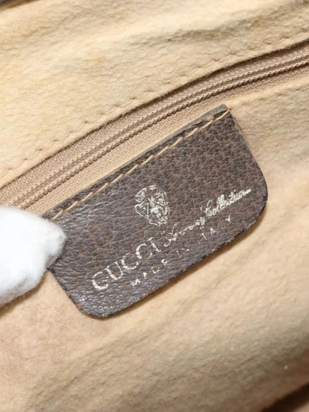GUCCI GG Supreme Web Sherry Line Hand Bag PVC Beige Gold 24 012 3842 Auth ka2171 - Picture 10 of 16